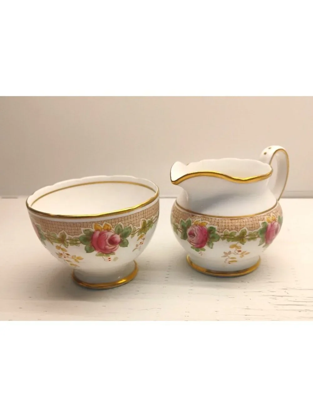 Vtg Collingwoods England Pink Rose Sugar Creamer Pitcher Set